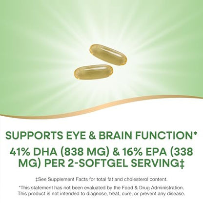 Nature's Way Mega-DHA Premium Fischöl – Unterstützt Augen- und Gehirnfunktion* – Omega-3, EPA, DHA – 2.000 mg Fischöl pro 2-Weichkapsel-Portion – 60 Weichkapseln (Verpackung kann variieren)