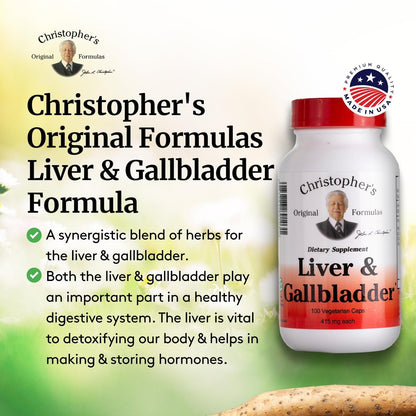 Christopher's Original Formulas Leber- & Gallenblasen-Formel Kapseln – Gallenblasen-Ergänzung mit Verdauungsenzymen & natürlichen Kräutern