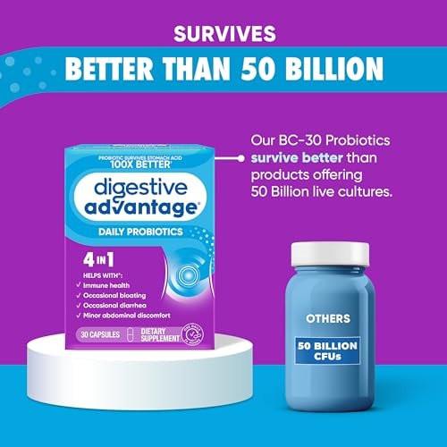 Daily Probiotic Kapsel - Digestive Advantage 30 Kapseln, überlebt 100x besser, reduziert Blähungen, Calcium, fördert Verdauungsgesundheit und Darmflora