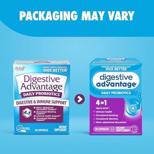 Daily Probiotic Kapsel - Digestive Advantage 30 Kapseln, überlebt 100x besser, reduziert Blähungen, Calcium, fördert Verdauungsgesundheit und Darmflora