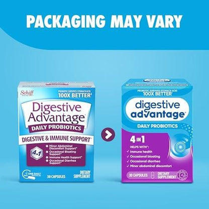 Daily Probiotic Kapsel - Digestive Advantage 30 Kapseln, überlebt 100x besser, reduziert Blähungen, Calcium, fördert Verdauungsgesundheit und Darmflora