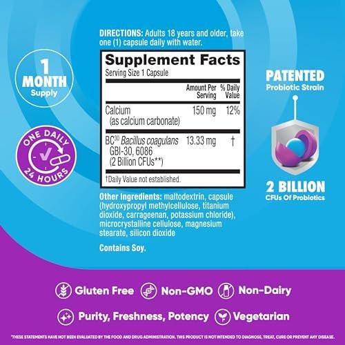 Daily Probiotic Kapsel - Digestive Advantage 30 Kapseln, überlebt 100x besser, reduziert Blähungen, Calcium, fördert Verdauungsgesundheit und Darmflora