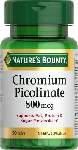 Nature's Bounty Chrom Picolinat 800 mcg – Mineralstoff zur Unterstützung des Fett-, Protein- und Zuckerstoffwechsels, 50 Tabletten