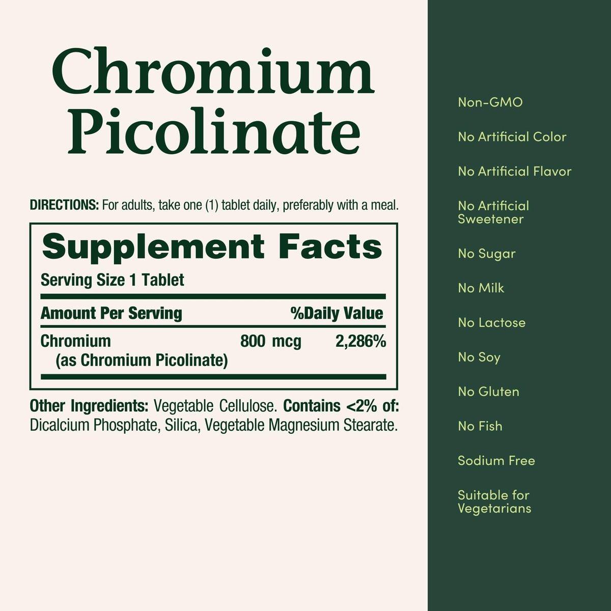 Nature's Bounty Chrom Picolinat 800 mcg – Mineralstoff zur Unterstützung des Fett-, Protein- und Zuckerstoffwechsels, 50 Tabletten