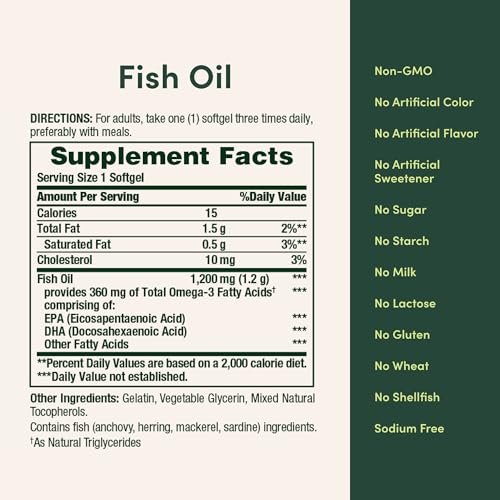 Nature's Bounty Fischöl Omega-3 Kapseln – 1200 mg Fischöl zur Unterstützung der Herzgesundheit, 200 Softgels (1 Packung)