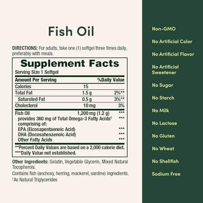 Nature's Bounty Fischöl Omega-3 Kapseln – 1200 mg Fischöl zur Unterstützung der Herzgesundheit, 200 Softgels (1 Packung)
