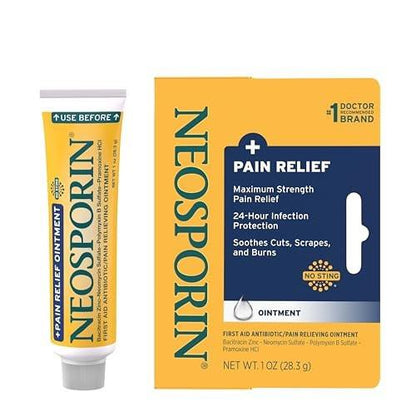 Neosporin + Schmerzlindernde Salbe mit maximaler Stärke, Dreifach-Antibiotikum, beruhigender Infektionsschutz, nicht brennende topische Erste-Hilfe-Wundversorgung für kleine Schnitte, Schrammen & Verbrennungen, 1 Unze Tube