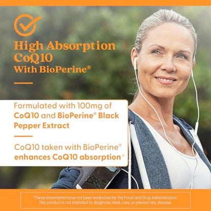 Doctor's BEST Hochdosiertes CoQ10 mit BioPerine - Coenzym Q10 Kapseln für Herzgesundheit & antioxidative Unterstützung, natürlich fermentiertes CoQ10 100mg für Frauen & Männer, Non GMO - 60 vegane Kapseln