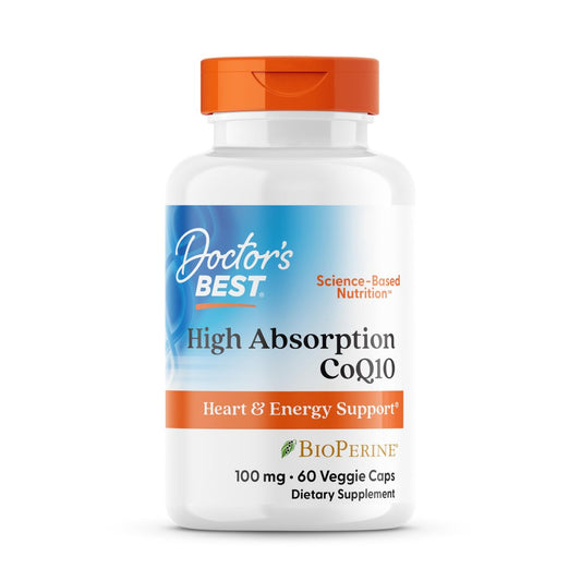 Doctor's BEST Hochdosiertes CoQ10 mit BioPerine - Coenzym Q10 Kapseln für Herzgesundheit & antioxidative Unterstützung, natürlich fermentiertes CoQ10 100mg für Frauen & Männer, Non GMO - 60 vegane Kapseln