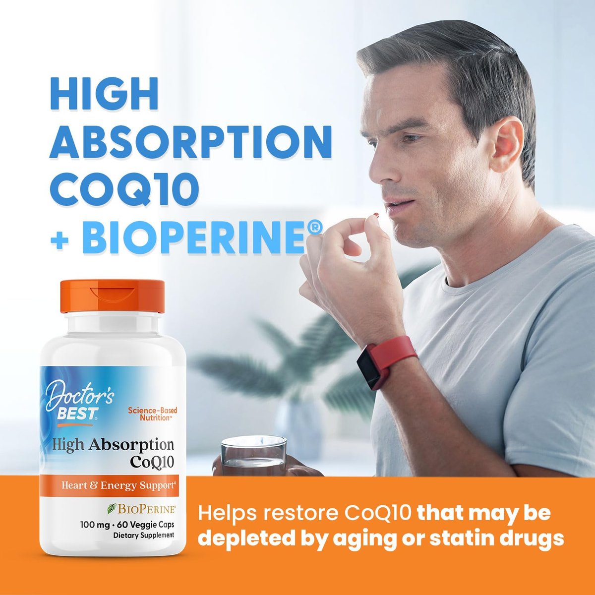 Doctor's BEST Hochdosiertes CoQ10 mit BioPerine - Coenzym Q10 Kapseln für Herzgesundheit & antioxidative Unterstützung, natürlich fermentiertes CoQ10 100mg für Frauen & Männer, Non GMO - 60 vegane Kapseln