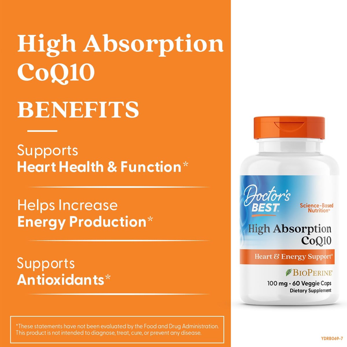 Doctor's BEST Hochdosiertes CoQ10 mit BioPerine - Coenzym Q10 Kapseln für Herzgesundheit & antioxidative Unterstützung, natürlich fermentiertes CoQ10 100mg für Frauen & Männer, Non GMO - 60 vegane Kapseln