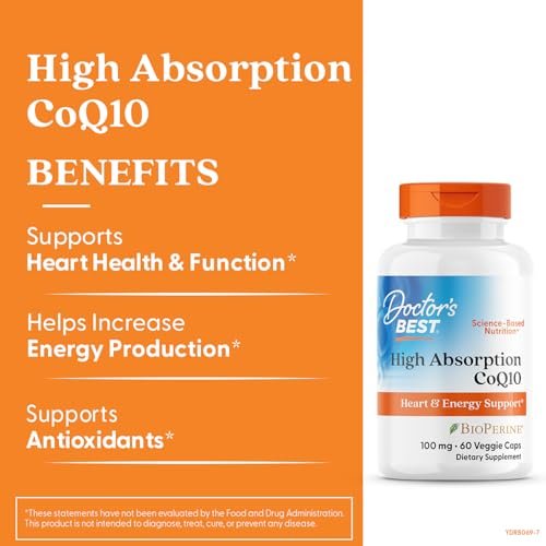 Doctor's BEST Hochdosiertes CoQ10 mit BioPerine - Coenzym Q10 Kapseln für Herzgesundheit & antioxidative Unterstützung, natürlich fermentiertes CoQ10 100mg für Frauen & Männer, Non GMO - 60 vegane Kapseln
