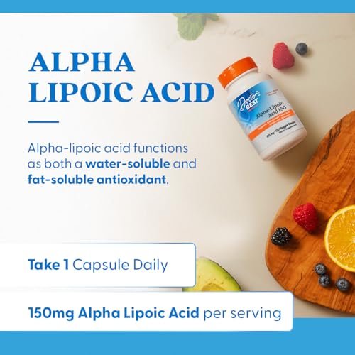 Doctor's Best Alpha-Liponsäure 150 mg – Unterstützt den Glukosestoffwechsel und regeneriert Antioxidantien* – Non-GMO, Glutenfrei, Vegan, Sojafrei, 120 vegane Kapseln