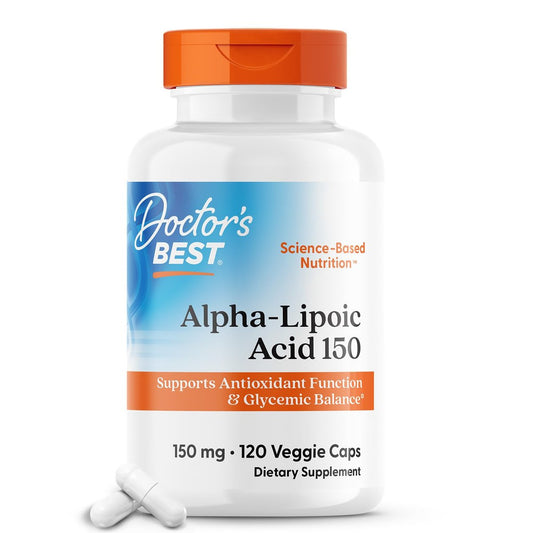 Doctor's Best Alpha-Liponsäure 150 mg – Unterstützt den Glukosestoffwechsel und regeneriert Antioxidantien* – Non-GMO, Glutenfrei, Vegan, Sojafrei, 120 vegane Kapseln