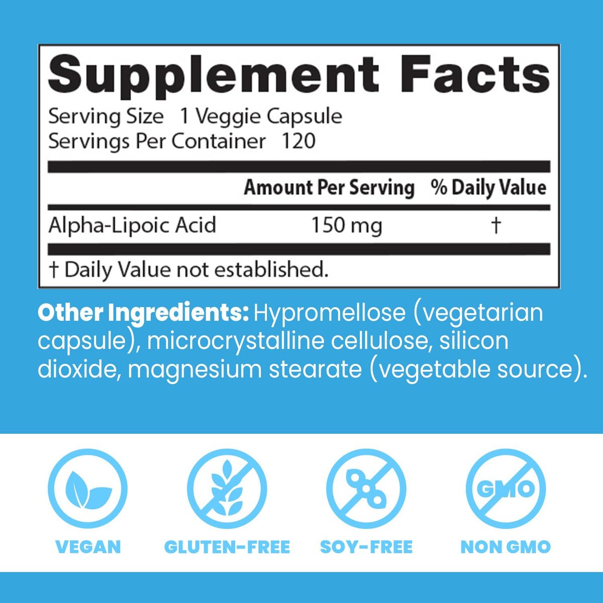 Doctor's Best Alpha-Liponsäure 150 mg – Unterstützt den Glukosestoffwechsel und regeneriert Antioxidantien* – Non-GMO, Glutenfrei, Vegan, Sojafrei, 120 vegane Kapseln