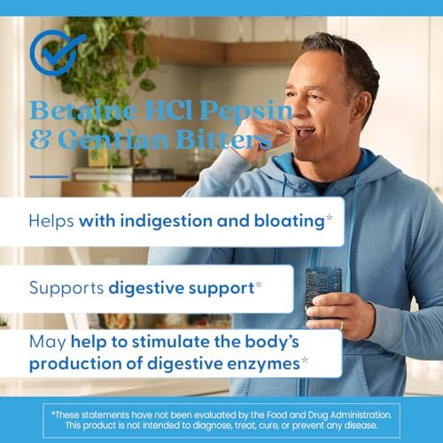 Doctor's Best Betain HCI Pepsin & Enzianbitter – Verdauungsenzyme für Proteinabbau & Absorption, Non-GMO, glutenfrei, 120 Kapseln