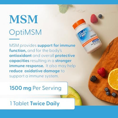 Doctor's Best MSM Supplement 1500mg für Männer & Frauen - Unterstützt Haar, Haut, Nägel, Gelenkgesundheit & Beweglichkeit, Liefert wertvollen Schwefel mit OptiMSM, Glutenfrei, Nicht-GVO, Vegan - 120 Tabletten