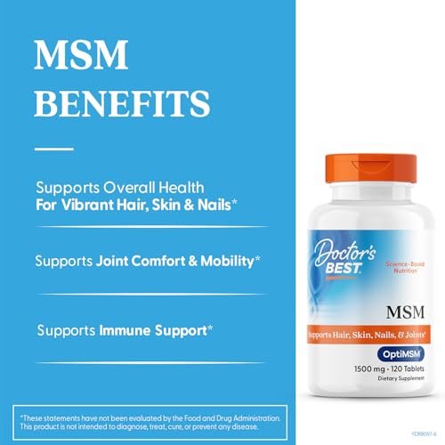 Doctor's Best MSM Supplement 1500mg für Männer & Frauen - Unterstützt Haar, Haut, Nägel, Gelenkgesundheit & Beweglichkeit, Liefert wertvollen Schwefel mit OptiMSM, Glutenfrei, Nicht-GVO, Vegan - 120 Tabletten