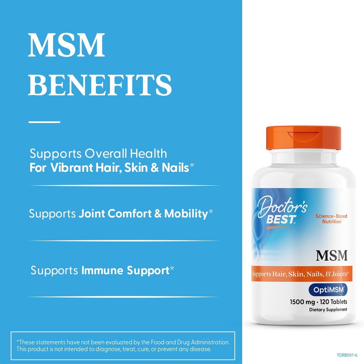 Doctor's Best MSM Supplement 1500mg für Männer & Frauen - Unterstützt Haar, Haut, Nägel, Gelenkgesundheit & Beweglichkeit, Liefert wertvollen Schwefel mit OptiMSM, Glutenfrei, Nicht-GVO, Vegan - 120 Tabletten