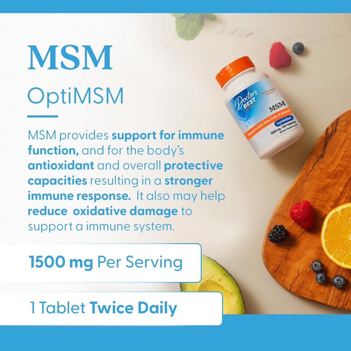 Doctor's Best MSM Supplement 1500mg für Männer & Frauen - Unterstützt Haar, Haut, Nägel, Gelenkgesundheit & Beweglichkeit, Liefert wertvollen Schwefel mit OptiMSM, Glutenfrei, Nicht-GVO, Vegan - 120 Tabletten