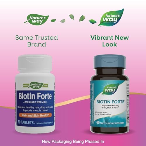 Nature's Way Biotin Forte – 3000 mcg Biotin für gesundes Haar, Haut & Nägel, mit Zink, Vitamin C & B-Vitaminen, 60 Tabletten