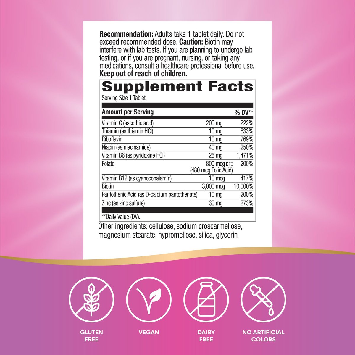 Nature's Way Biotin Forte – 3000 mcg Biotin für gesundes Haar, Haut & Nägel, mit Zink, Vitamin C & B-Vitaminen, 60 Tabletten