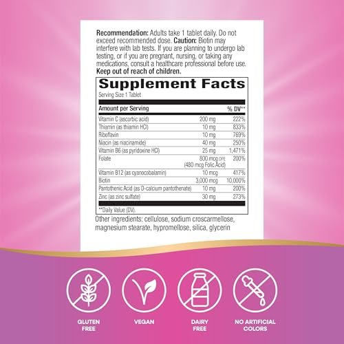 Nature's Way Biotin Forte – 3000 mcg Biotin für gesundes Haar, Haut & Nägel, mit Zink, Vitamin C & B-Vitaminen, 60 Tabletten