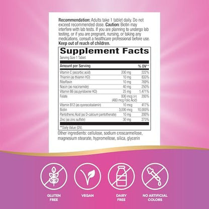 Nature's Way Biotin Forte – 3000 mcg Biotin für gesundes Haar, Haut & Nägel, mit Zink, Vitamin C & B-Vitaminen, 60 Tabletten