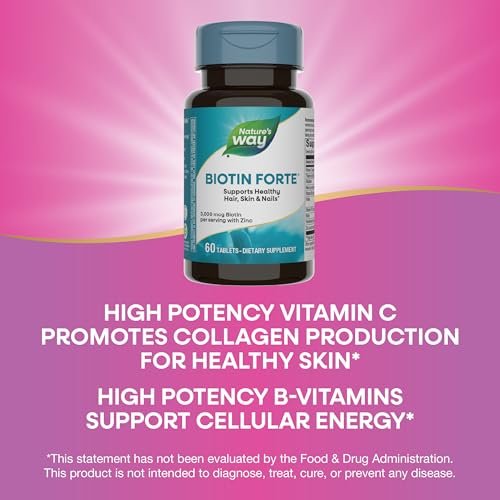 Nature's Way Biotin Forte – 3000 mcg Biotin für gesundes Haar, Haut & Nägel, mit Zink, Vitamin C & B-Vitaminen, 60 Tabletten