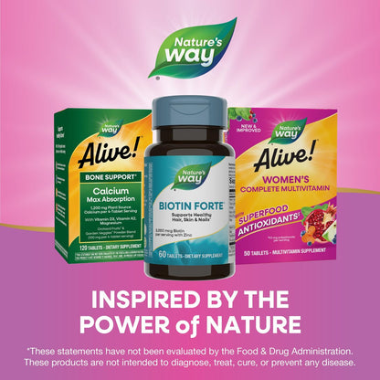 Nature's Way Biotin Forte – 3000 mcg Biotin für gesundes Haar, Haut & Nägel, mit Zink, Vitamin C & B-Vitaminen, 60 Tabletten