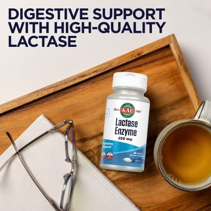KAL Lactase Enzym 250 mg – Verdauungsunterstützung bei Laktoseintoleranz, flüssigkeitsgefüllte ActivGels, ohne Soja, 250 FCC-Einheiten, 30 Portionen, 60 Softgels