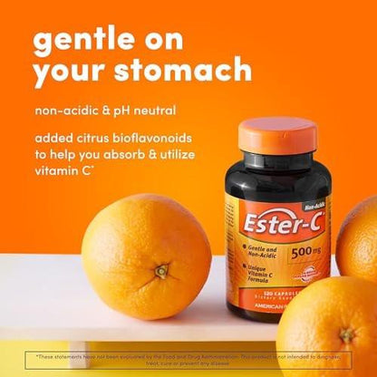 American Health Ester-C 500 mg mit Citrus-Bioflavonoiden, 60 Kapseln – Hochwertiges Vitamin C