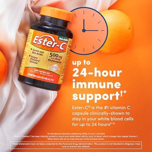 American Health Ester-C 500 mg mit Citrus-Bioflavonoiden, 60 Kapseln – Hochwertiges Vitamin C
