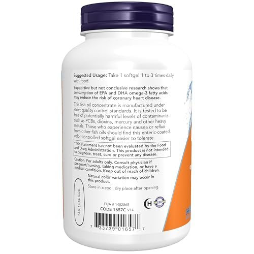 NOW Foods Omega-3 180 EPA / 120 DHA, magensaftresistente Kapseln, 180 Weichkapseln