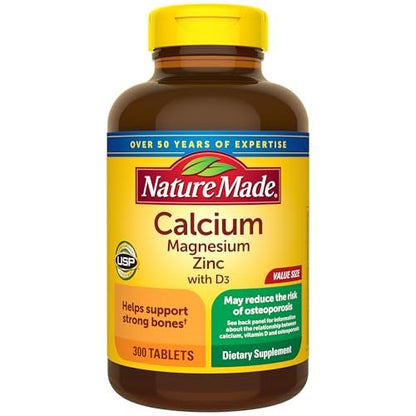 Nature Made Calcium Magnesium Zinc mit Vitamin D3 – 300 Tabletten für starke Knochen