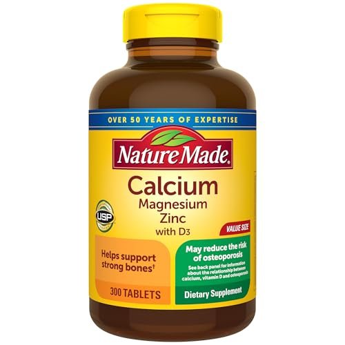 Nature Made Calcium Magnesium Zinc mit Vitamin D3 – 300 Tabletten für starke Knochen