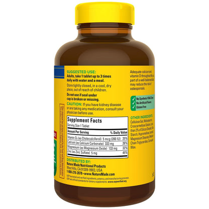 Nature Made Calcium Magnesium Zinc mit Vitamin D3 – 300 Tabletten für starke Knochen