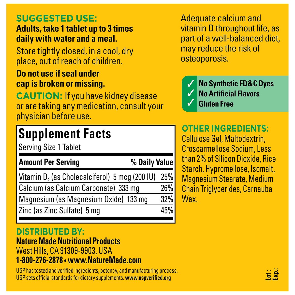 Nature Made Calcium Magnesium Zinc mit Vitamin D3 – 300 Tabletten für starke Knochen