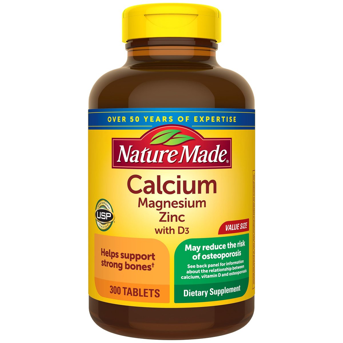 Nature Made Calcium Magnesium Zinc mit Vitamin D3 – 300 Tabletten für starke Knochen