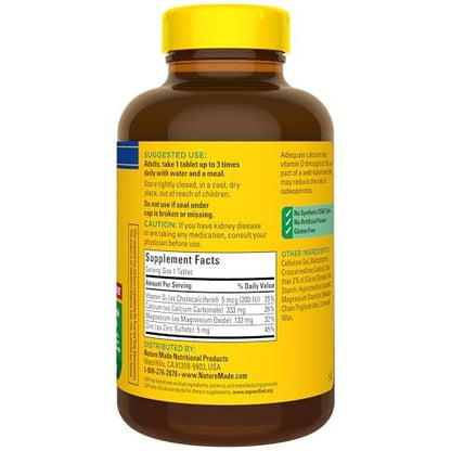 Nature Made Calcium Magnesium Zinc mit Vitamin D3 – 300 Tabletten für starke Knochen