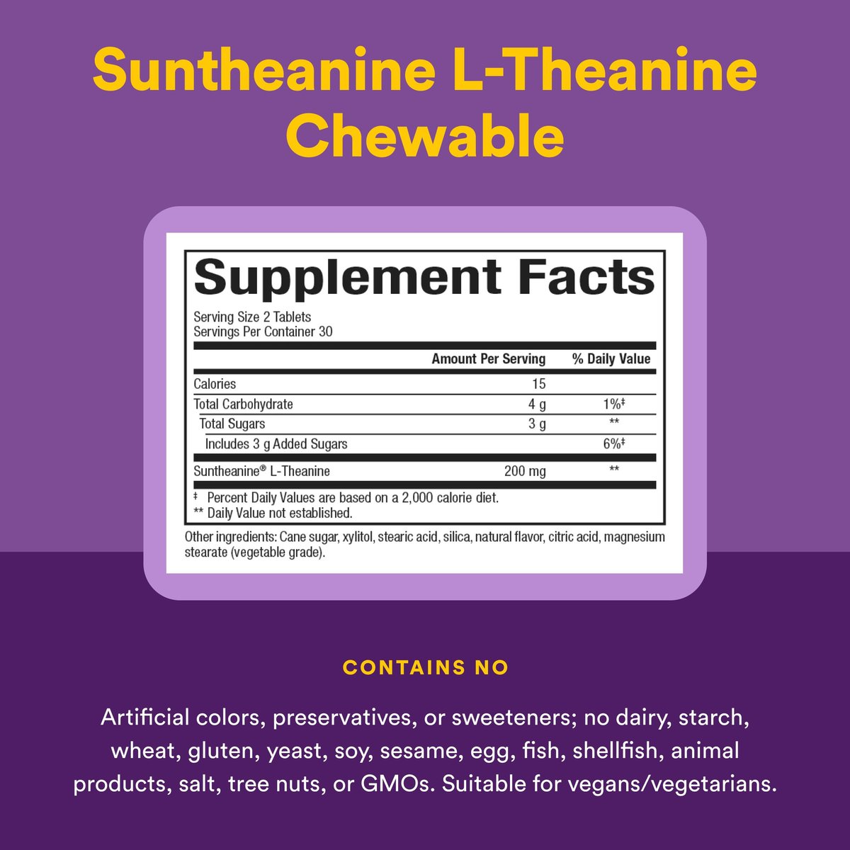 Natural Factors Suntheanine L-Theanin 100 mg – Nahrungsergänzungsmittel für einen ruhigen Geist – Unterstützt erholsamen Schlaf & hilft gegen Schläfrigkeit – 60 Kautabletten (30 Portionen)