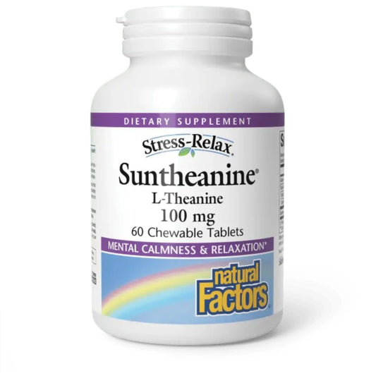 Natural Factors Suntheanine L-Theanin 100 mg – Nahrungsergänzungsmittel für einen ruhigen Geist – Unterstützt erholsamen Schlaf & hilft gegen Schläfrigkeit – 60 Kautabletten (30 Portionen)