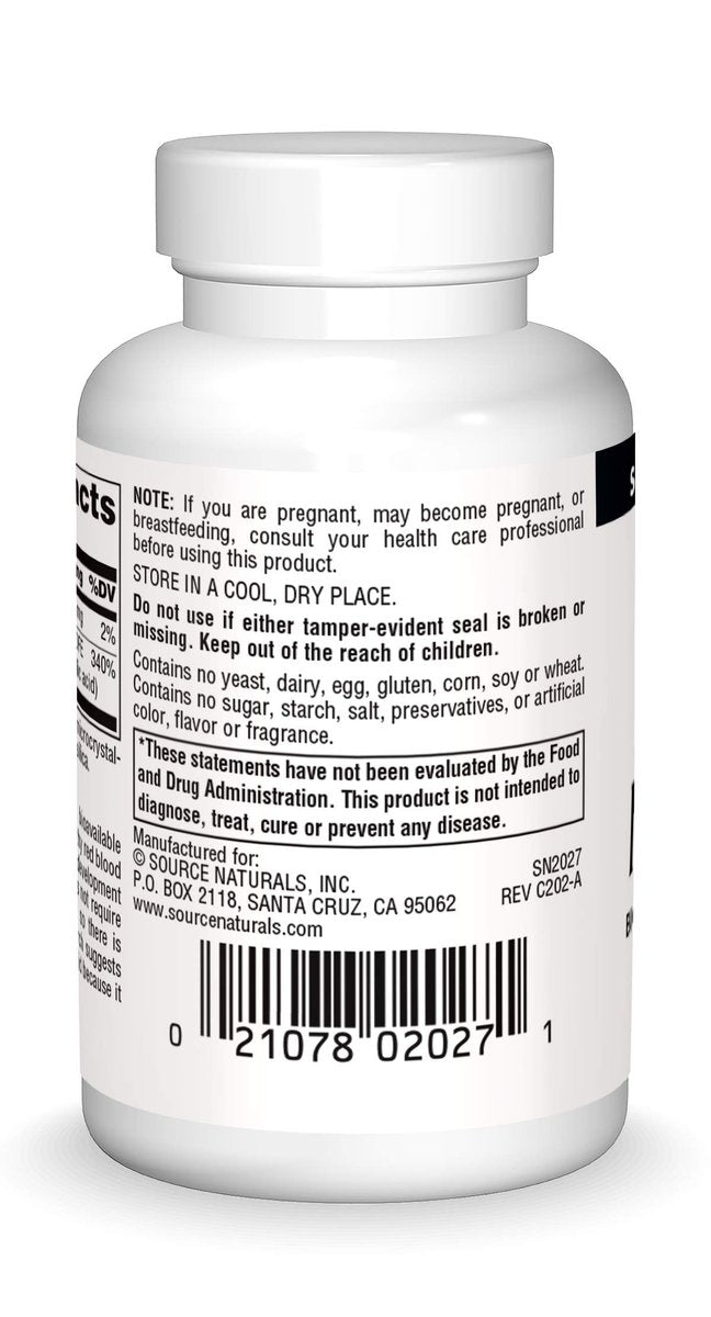 Source Naturals MegaFolinic 800mcg – 60 Tabletten – Hochdosiertes Folsäurepräparat