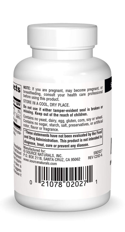 Source Naturals MegaFolinic 800mcg – 60 Tabletten – Hochdosiertes Folsäurepräparat