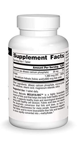 Source Naturals MegaFolinic 800mcg – 60 Tabletten – Hochdosiertes Folsäurepräparat