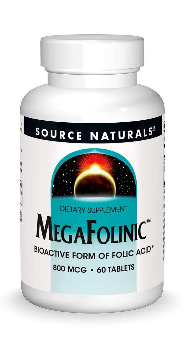 Source Naturals MegaFolinic 800mcg – 60 Tabletten – Hochdosiertes Folsäurepräparat