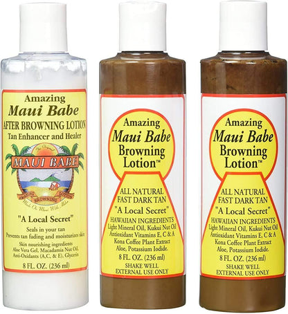 Maui Babe Bräunungsset (2 Bräunungslotionen 8 oz, 1 After-Browning Lotion 8 oz), 3er-Pack