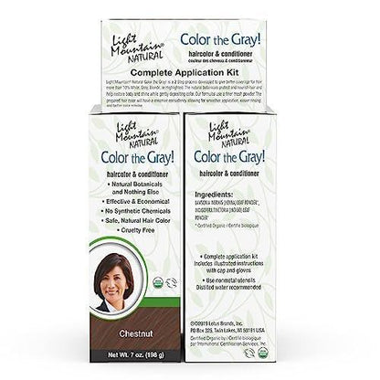 Light Mountain Henna Haarfarbe & Conditioner, Kastanie – Chemiefreie semi-permanente Haarfarbe für graues, weißes, blondes oder gesträhntes Haar, 198 g