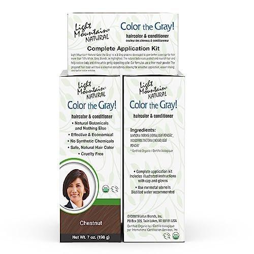 Light Mountain Henna Haarfarbe & Conditioner, Kastanie – Chemiefreie semi-permanente Haarfarbe für graues, weißes, blondes oder gesträhntes Haar, 198 g