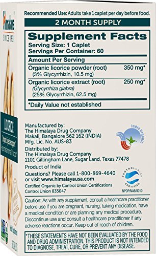 Himalaya Bio Süßholz, 60-Tage-Vorrat - Verdauungsergänzung bei Magenbeschwerden, gelegentlichem Blähbauch und Sodbrennen - USDA Bio, Vegan, Nicht-GVO, Nicht-DGL, Glutenfrei, 60 Kapseln